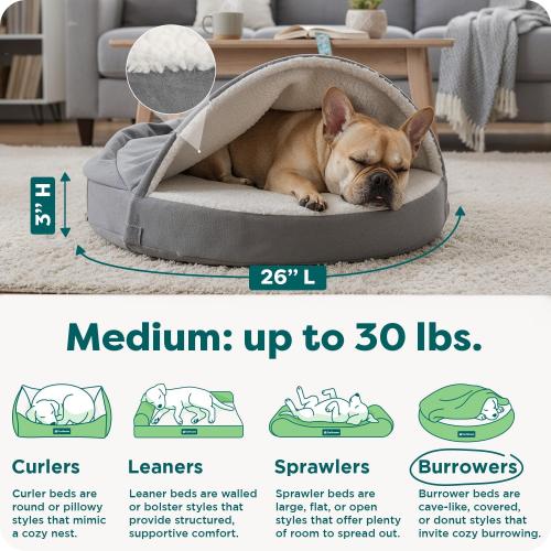 Furhaven 26 Round Orthopedic Dog Bed for Medium/Small Dogs w/ Removable Washable Cover, For Dogs Up to 30 lbs - Sherpa & Suede Snuggery - Gray, 26-inch