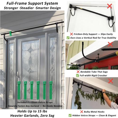 Garland Hanger for Door Frame – Adjustable Fits 28-50 Single Doors, Heavy-Duty 15 Lbs, No Hardware No Drill No Damage, Reusable Christmas Halloween Decoration Holder for Wreaths (Single Door)