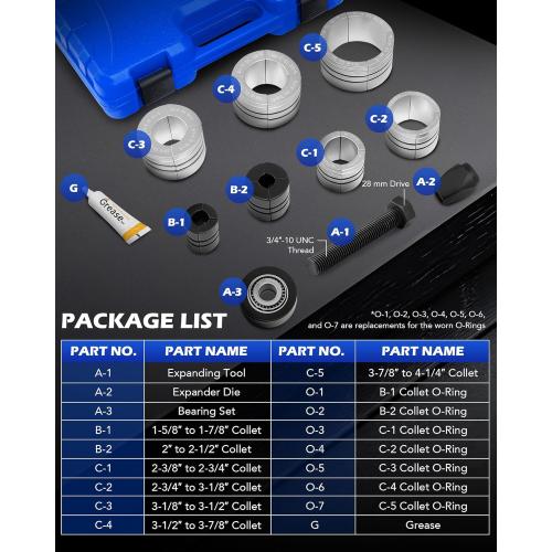 Orion Motor Tech Exhaust Pipe Expander Tool Kit 1-5/8 to 4-1/4 inch, Hex 28 mm Exhaust Pipe Stretcher Kit, Muffler Pipe Spreader with Storage Case, Automotive Car Tool Kit for Tail Pipe Tube