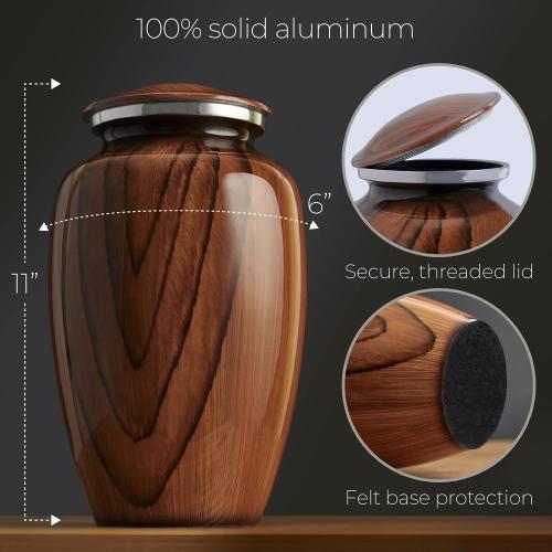 Aubree Woodgrain Aluminum Urns for Adult Male. Cremation urns for Human Ashes Adult Female. Decorative Wood urns for Human Ashes by Restaall