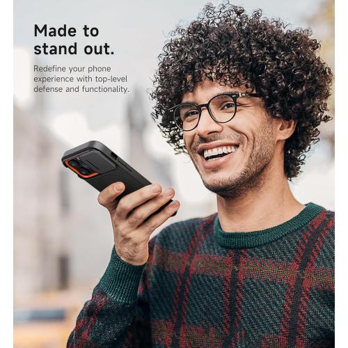 SURITCH for iPhone 14 Pro Max Case with Magnetic Camera Slide Cover and Adjustable Kickstand, Compatible with MagSafe, Shockproof Bumper Case Slim Protective Cover 6.7 Inch, Black