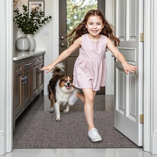 LUMI Ultra Thin Door Mat for Entryway, 48x72 Low Profile Non Slip Rubber Backing Indoor Doormat, Easy Clean Welcome Entrance Mat for Inside House, Patio, Brown