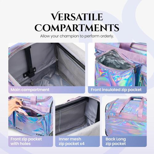 Fanwoli 23 Dance Bag with Garment Rack | Prism-Glowing Collection | Waterproof Iridescent Fabric | Ideal Competition Duffle Bag for Dancer Cheerleader Little Princess | Mermaid Seablue