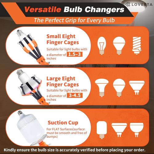 LOVEETA® Gen2 12Ft [18Ft Reach] Lightweight Extendable Light Bulb Changer Pole for High Ceilings – Telescopic Light Bulb Pole Changer with Bulb Gripper - Champagne Gold