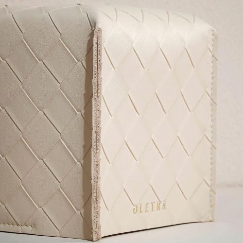OLETHA Square Tissue Box Cover - Aesthetic Desk Decor for Room, Home & Office - Tissues Cube Boxes Holder - Woven Textured, Light Taupe