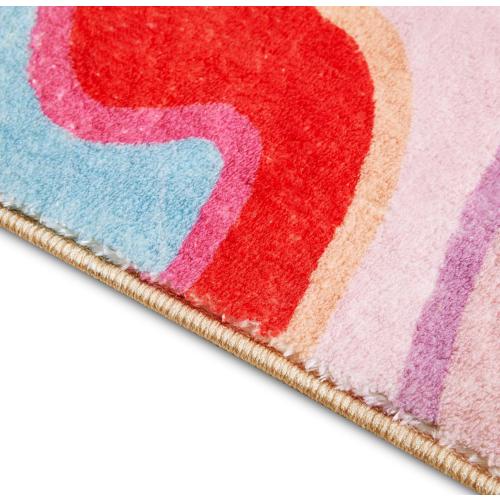 Vintage Abstract Small Area Rug 2x3 Hippie Aesthetic Groovy Striped Cute Bathroom Rug Non-Slip Colorful Orange and Blush Washable Throw Rug for Kitchen Entryway Indoor Doormat