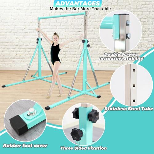 Foldable Gymnastics Bar,5FT Horizontal bar,Adjustable Kids Training bar for Kids Ages 3-15,Kids Gymnastics bar,Triangle Stable Structure-Gym Equipment for Home