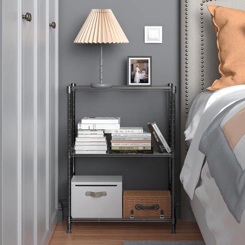 Black 11.8 D x 17.7 W x 26.3 H Shelving 450 lbs Steel Storage Shelving 3-Tier Utility Shelving Unit Steel Organizer Wire Rack for Home,Kitchen,Office (11.8 D x 17.7 W x 26.3 H)