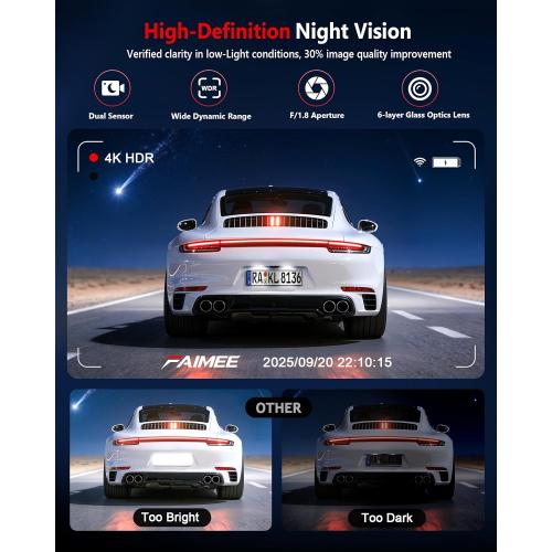 4K Dash Cam Front and Rear, Night Vision, WDR, Free Card Included | 2K Rear Dash Camera for Cars, 170° Wide Angle, 5.8G/2.4G Wi-Fi, Built-in GPS, G-Sensor Emergency Lock, 24H Parking Monitor