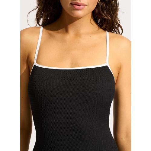 Seafolly Women's Square Neck High Legline One Piece Swimsuit (Size 4)
