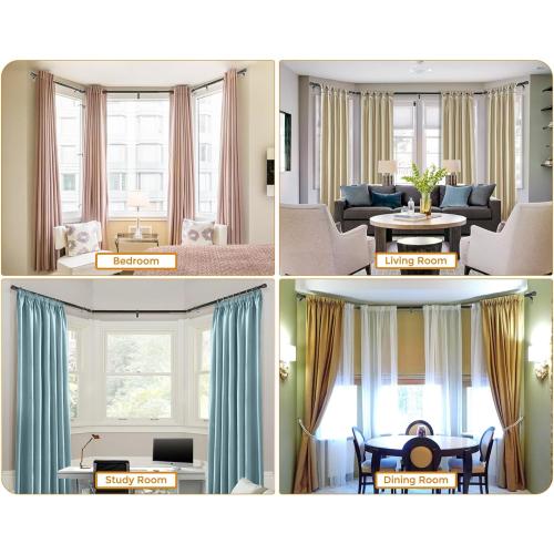 Black Bay Window Curtain Rod, HOTOZON 1 Inch Curtain Rods for Bay Windows 36-72 Inch(Center Rod), 20-36 Inch Side Rods for Windows, Heavy Duty Decorative Drapery Rod with End Cap Finials