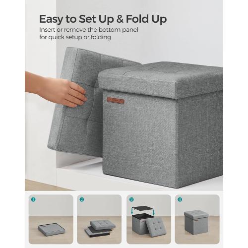 SONGMICS Storage Ottomans, Set of 2, Foldable Small Ottoman Foot Rests, 11.8 Inches Foot Stool, Cube Ottoman with Storage, Each Load up to 286 lb, for Living Room, Bedroom, Dorm, Light Gray ULSF028G22