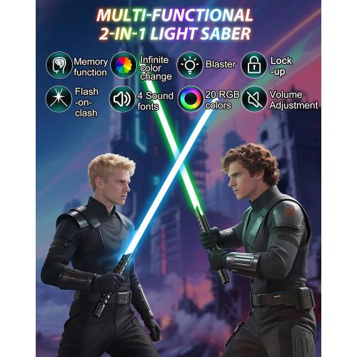Lightsaber,Double Dueling Light Saber with Length 41.54 inches,2Packs Real 20 Colors RGB FX Light Sabers for Adults, Lightsabers for Kids Birthday Christmas/Halloween Cosplay Party Light up Sword