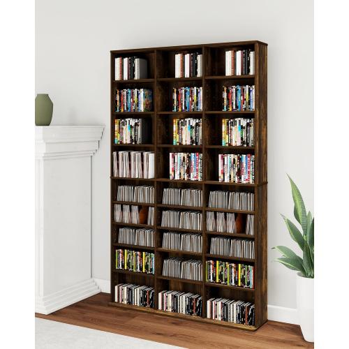 DVD Storage Tower with Adjustable Shelves, 8-Tier DVD Rack Tower for CDs, DVDs, Blu-Rays, Video Games, Rustic Brown Multimedia Storage Cabinet, Media Shelf Organizer for Living Room. Maybe missing pieces