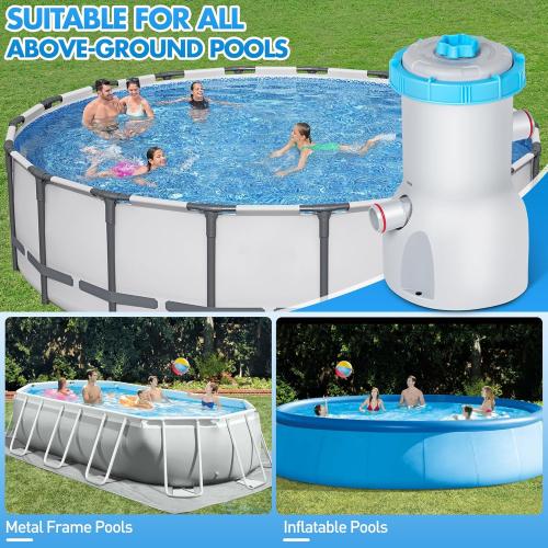 Standard Series Above Ground Pool Filter Pump - 800 GPH Flow Rate | Rapid Circulation & Micro-Debris Filtration, Pool Cartridge Filter Pump System - Keep Water Crystal Clean & Clear - Blue