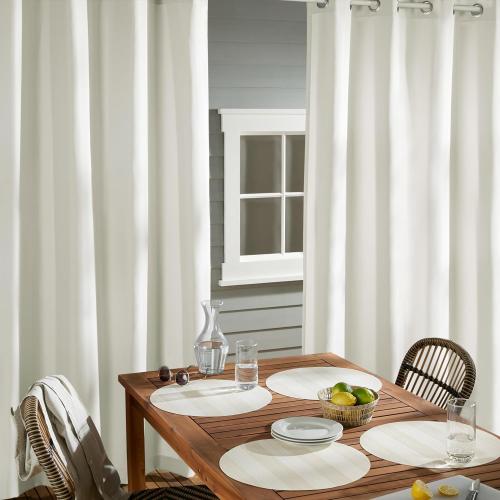 TOWN & COUNTRY BASICS Cabana Solid Heavyweight Indoor Outdoor Curtains, Light Filtering Opacity with Grommet Top, Water Repellent, 2-Pack Set, 54x96, Vanilla