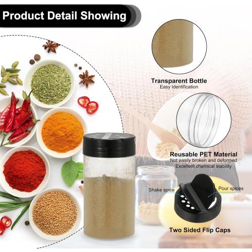 PATIKIL 4.7oz Plastic Spice Jars with Shaker Lids, 4 Pcs Refillable Empty Seasoning Containers Bottle with Label Marker Pen for Storing Spice Salt Herbs Powders Condiment, Clear