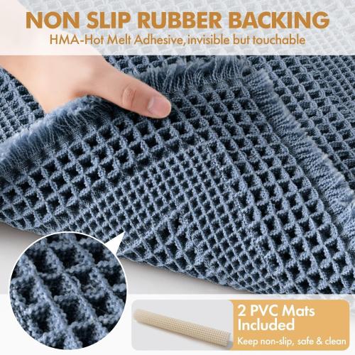 MIULEE Set of 2 Waffle Bathroom Rugs Blue Boho Bath Mat 18x30 in