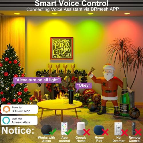 Smart Recessed Lighting 6 Inch RGBCW Color Changing 16W LED Downlight with Junction Box,1350 Lumen Recessed Ceiling Light Compatible with Alexa,Dimmable by Bluetooth Control -12Pack