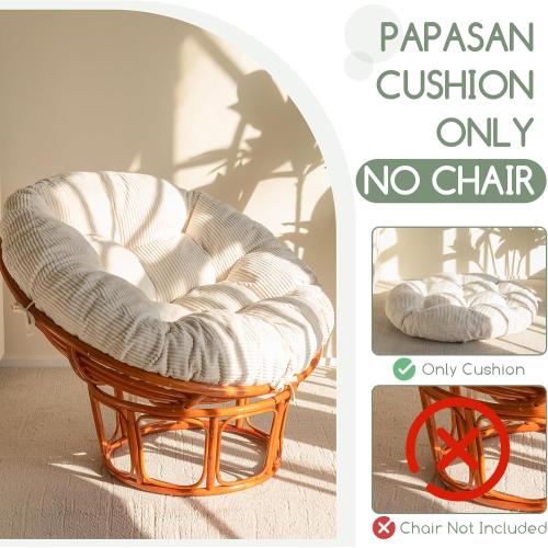 HIGOGOGO Papasan Chair Cushion with Corduroy Cover (Without Chair), 48 x 48 Inch Supportive Cushion, Overstuffed Chair Cushion,Beige
