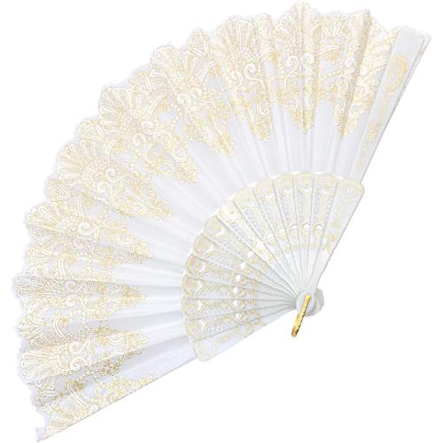 EOSAU Handheld Chinese Folding Fan Hand Fans for Women Foldable Bulk for Party Wedding Church Dancing (White)