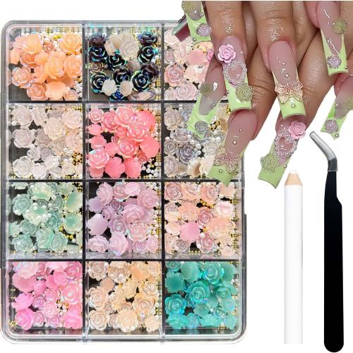 3D Rose Nail Art Charms Flower Nail Art Charms with Gradient Design Nail Pearls Floral Acrylic Resin Camellia Nail Art Rhinestone for Women Manicure DIY Supplies Crafts Jewel Accessories for Women