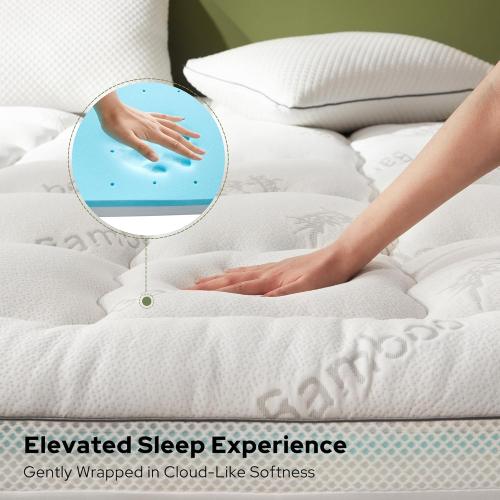 BEDLORE California King Memory Foam Mattress Topper 4 Inch,2-in-1 Dual Layer Design (2Gel Memory Foam   2Plush Pillow Top Cover) Mattress Topper Medium-Firm,Pressure Relief &Back Pain Support(White)