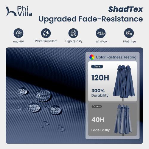 PHI VILLA 13ft Patio Umbrella w/ 120 PCS Color Changing Solar Lights, Navy | Outdoor Triple-Head Large Rectangle/Rectangular Solar-powered Market Table Umbrellas, w/ Crank Lift, for Poolside(No base)