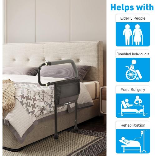 Sangohe Bed Rail for Elderly, Bed Assist Grab Bar Handle with Storage Pocket, Safety Bed Rails for Elderly Adults Getting in & Out of Bed at Home and Dorm - Fit King, Queen, Full, Twin