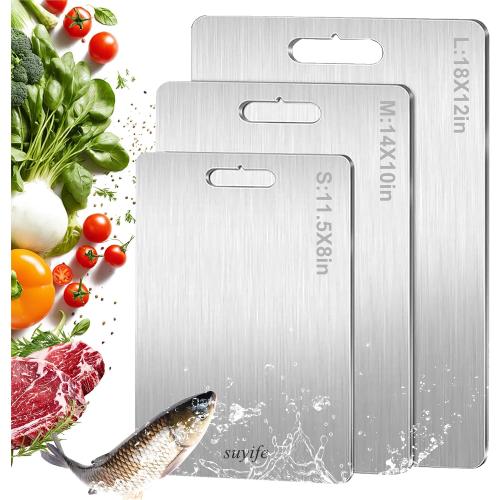 Titanium Cutting Board Set of 3,100% Pure Titanium Cutting Boards for Kitchen, Double Sided Food-Grade Chopping Board for Cutting Meat Vegetable Fruit, Dishwasher Safe