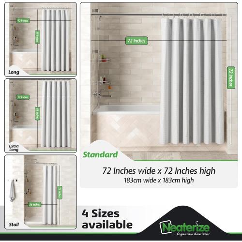 NEATERIZE Shower Curtain White - Hotel Style Shower Curtains for Bathroom with Waffle Design, 72x72 Inches - White Fabric Shower Curtain - Cortinas de Baño Elegantes