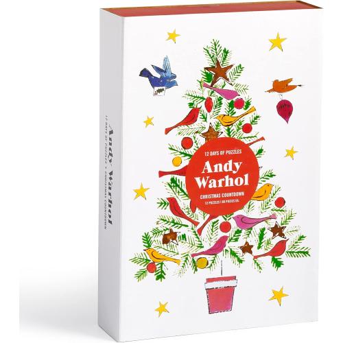 Galison Andy Warhol Christmas Countdown – 12 Days of Puzzles Featuring Iconic Whimsical Warhol 1950s Christmas Paintings Drawings and Prints