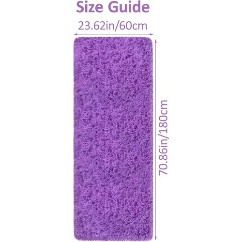 Runner Rug for Bedroom 2x6 Purple Fluffy Shaggy Rug Soft Plush Fuzzy Area Rug Bedside Runners for Hallway Kids Nursery Dorm Playroom Living Room with Non Slip Modern Indoor Decor Carpet