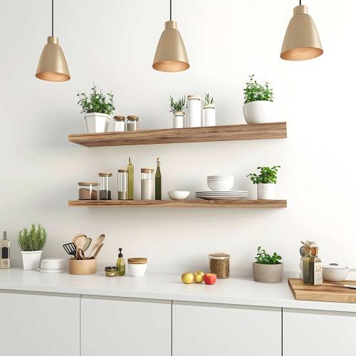 PHPH 36 Inch Wood Floating Shelves for Wall, Wooden Wall Shelves for Bedroom, Set of 4 Light Brown