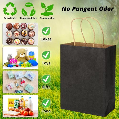 COLOR PINK ❗ ❗ HavrePac 100 Pack 5.9x3.15x8.26 inch Small Gift Bags, Kraft Black Bags with Handles Bulk for Birthday Party Favors,Gift Paper Bags,Retail Shopping Business Goody Craft Gift Bags
