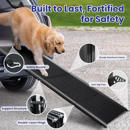Dog Ramp for Car, 71''x 17'' Extra Long Folding Dog Ramps, Pet Ramp for Large Dogs with Non-Slip Rug Surface, Portable Dog Steps Up to 250LBS, Outdoor Dog Ramp for Car, SUV, Truck