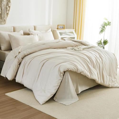 Cream-colored queen-size bed comforter