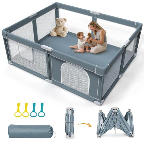 Foldable Baby Playpen - 71×59 Collapsible Play Pen for Babies and Toddlers - Indoor Outdoor Foldable Play Yard with 4 Handles - Folding Baby Playpen with Bag Portable Travel Play Yard
