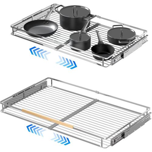 2Pack Expandable Pull Out Cabinet Organizer, 23~39.8W x 22.5D Heavy Duty Slide Out Shelves Adjustable Height Cabinet Pull Out Shelves,Expandable Width Spice Rack Organizer for Kitchen Cabinet