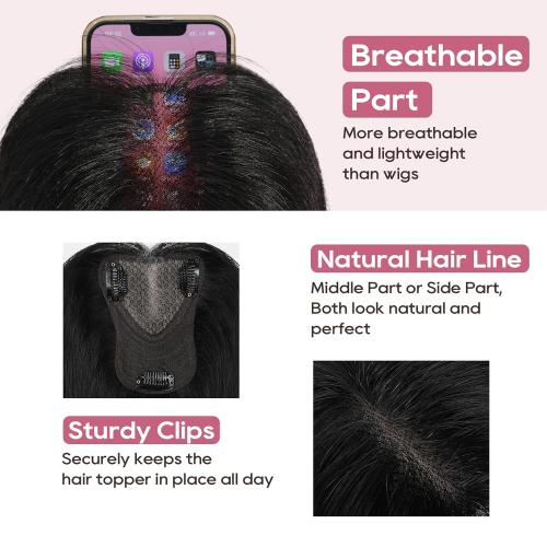 REECHO 10 Real Human Hair Topper for Women with Thinning Hair, Clip-in Crown Hairpiece for Instant Volume and Gray Root Coverage Real Hair Toppers Wiglett, Standard Base, Light Blonde