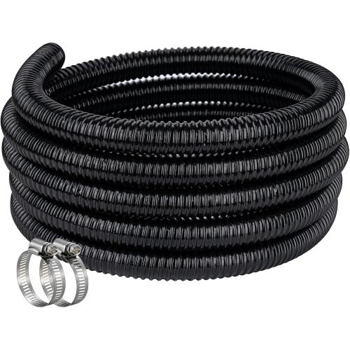 Pond Hose ID 1-1/2” × 25ft Black Corrugated Flexible Reinforced PVC Hose Vinyl Tubing for Pond Pump Fountain Garden Waterfall, Non-toxic & Kinkproof, with 2 clamps, 1.5in 38mm id