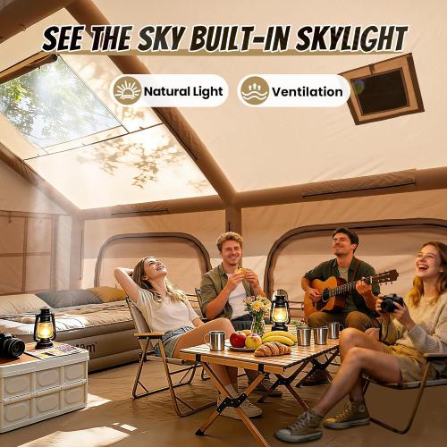 Inflatable Tent with Skylight, Quick Setup Blow Up Tents with Pump, Hot Tent with Stove Jack, Waterproof Oxford Inflatable House for Camping, Air Glamping Tents for Camping Adult