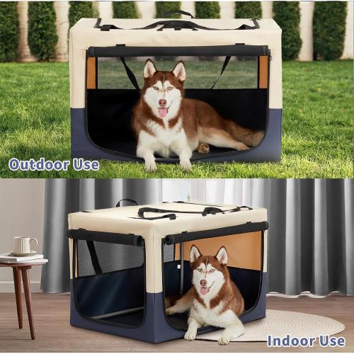 36 Collapsible Dog Crate for Large Dogs - Portable Soft Travel Kennel with Lockable Zippers, Waterproof Base, Washable Cover, Patented Screw Frame for Adjustable Tension, Outdoor, Indoor, Car Use