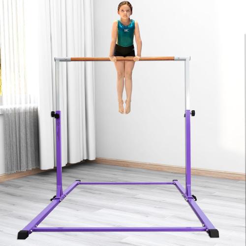 Kids Gymnastics Bar, Foldable Horizontal bar with Unique Arched Base for Home Training,Adjustable Height 35 to 59 for Kids Ages 3-18, 400 LBS Capacity,No Slip Rubber Feet Indoor Outdoors