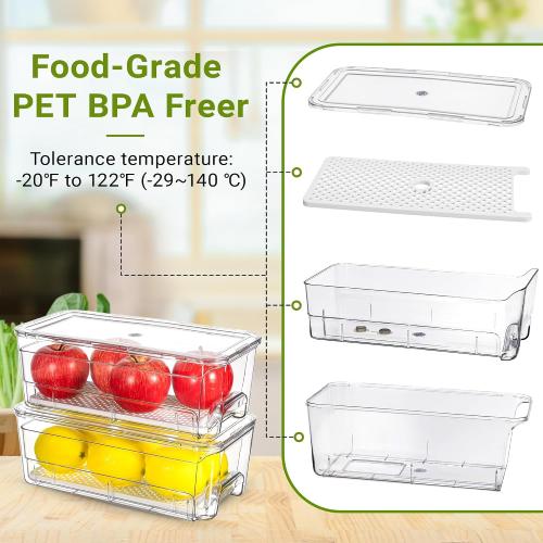 Imncya Pull-Out Fridge Organizer, Stackable Refrigerator Drawer Organizer Bins, Fridge Drawers Food Storage Containers for Fruits, Vegetables, Drinks, Snack (3 Pack Clear)