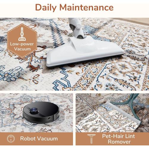 OPPODREAM Soft 10x14 Area Rugs, Neutral Washable Rugs 10x14 with Non Slip Backing, Low-Pile Faux Cashmere 10 x 14 Carpet, Cream White & Blue & Light Brown