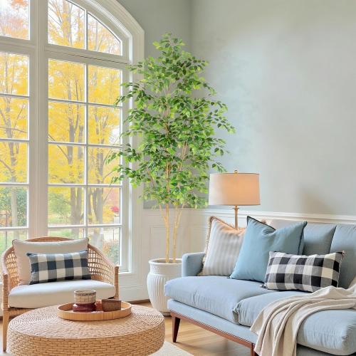 Nafresh Tall UV Resistant Ficus Tree Artificial，8ft(96in) Realistic Texture Potted Faux Ficus Tree， Fake Trees Indoor Outdoor for Home Office Living Room Bedroom Foyer Porch Decor.