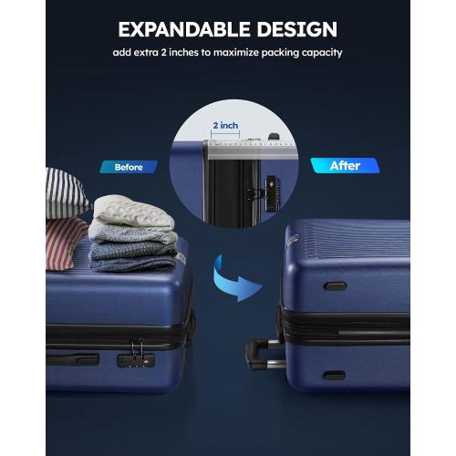 Size Large Color Blue 3 Piece Luggage Sets Expandable, Hardshell Travel Suitcase with Double Spinner Wheels and TSA Lock