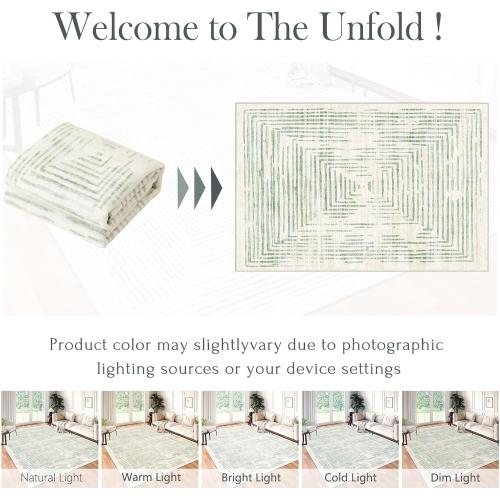 Washable Area Rug - Soft Modern Throw Rugs for Living Room Non-Slip Ultra-Thin Sage Green Lines Borderd Abstract Rugs for Bedroom Entryway Kitchen Foyer Mudroom Dorm Dining Room Carpet