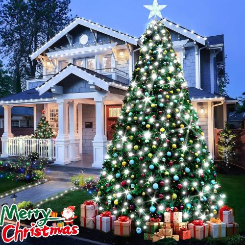 KNONEW 197FT 500 LED Christmas Lights Outdoor String Lights 8 Modes & Memory Fairy Light Plug in Waterproof LED String Lights for Xmas Yard Tree Wedding Party Holiday Decorations (Cool White)